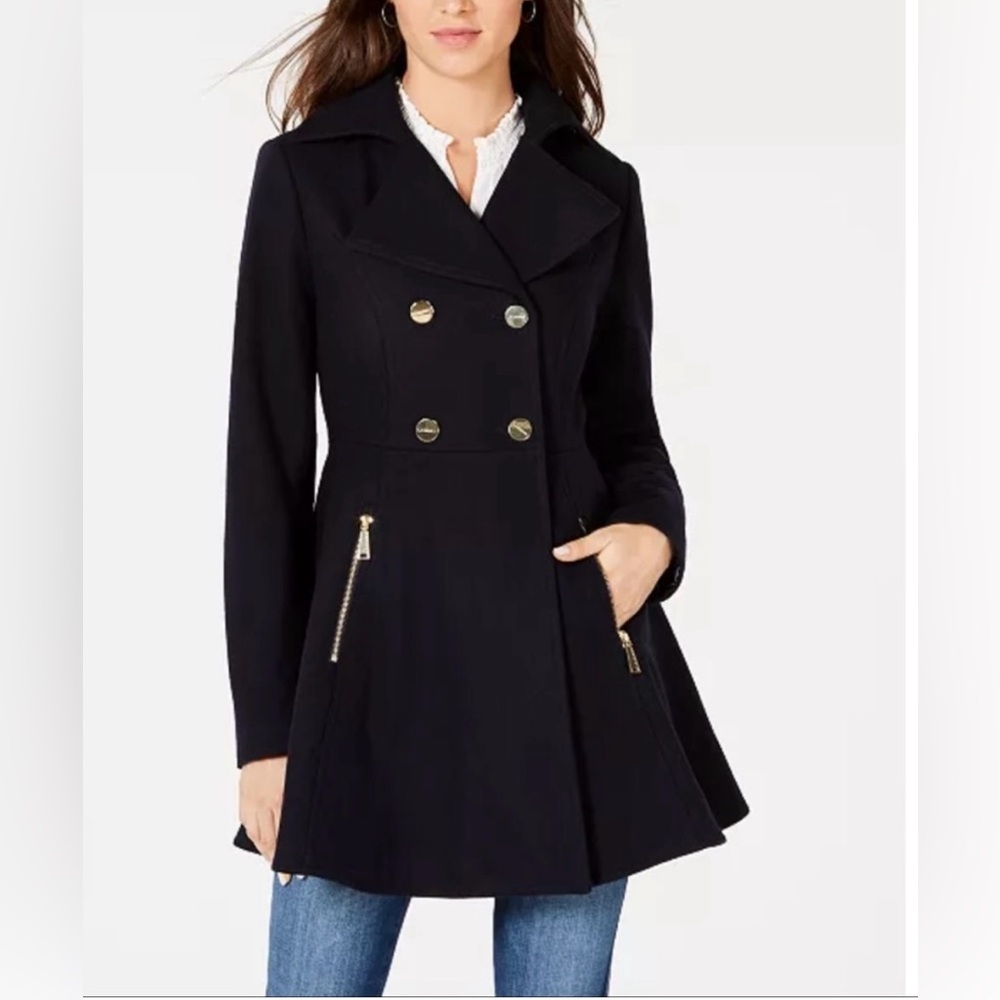 Laundry by Shelli Segal | XL Double-Breasted Fit & Flare Black Peacoat